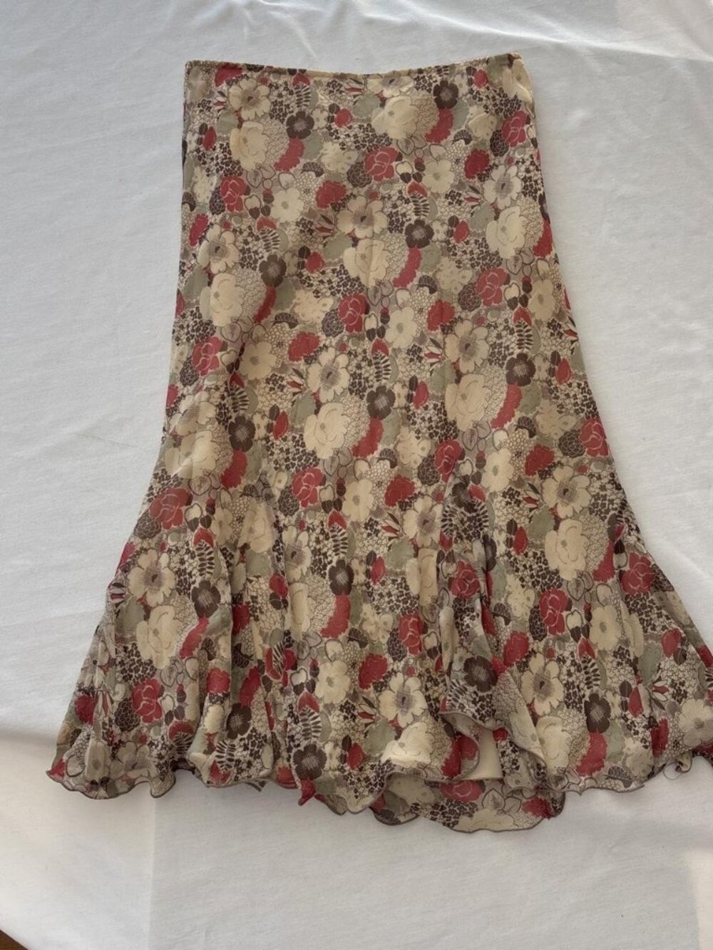 Vintage 90s Y2K 100% Silk Floral Bias Cut Mermaid Skirt Ralph Lauren Prairie